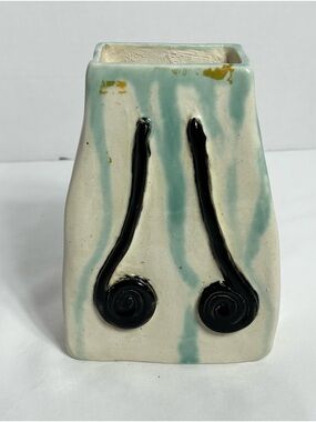 Handcrafted Ceramic Vase in Cream with Aqua Drips and Black Accents